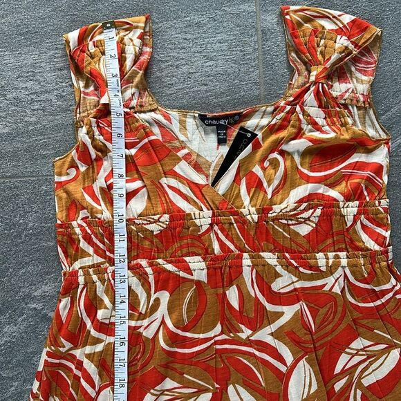 NWT Chaudry by RAGA Sleeveless A-line Midi Tank Sundress Tan Orange Cream Small - Picture 8 of 13